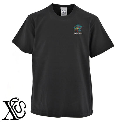 花火2柄 刺繍 5.6oz 綿100% 半袖 Tシャツ メンズ レディース カットソー 大きいサイズあり【X-CLOTHES】オリジナル グッズ 刺繍 ワンポイント 雑貨【b 黒 紺 ブルー 赤 ワイン】【g 白 灰】 【2植物ロゴ-モチーフ】