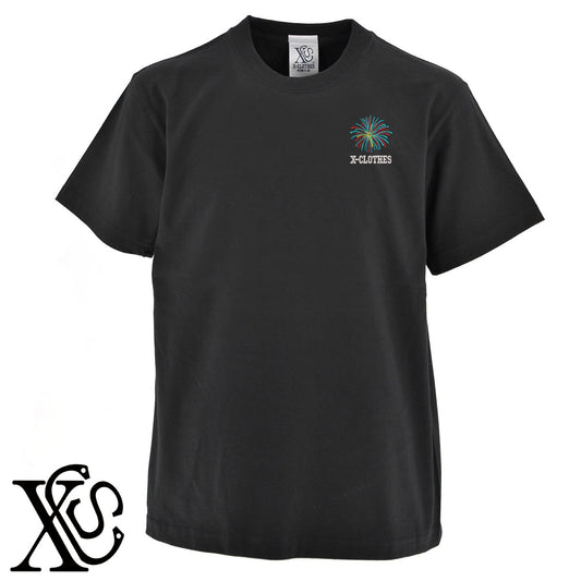 花火2柄 刺繍 5.6oz 綿100% 半袖 Tシャツ メンズ レディース カットソー 大きいサイズあり【X-CLOTHES】オリジナル グッズ 刺繍 ワンポイント 雑貨【b 黒 紺 ブルー 赤 ワイン】【g 白 灰】 【2植物ロゴ-モチーフ】