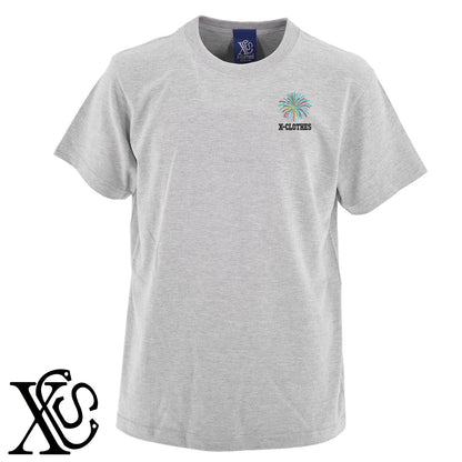 花火2柄 刺繍 5.6oz 綿100% 半袖 Tシャツ メンズ レディース カットソー 大きいサイズあり【X-CLOTHES】オリジナル グッズ 刺繍 ワンポイント 雑貨【b 黒 紺 ブルー 赤 ワイン】【g 白 灰】 【2植物ロゴ-モチーフ】