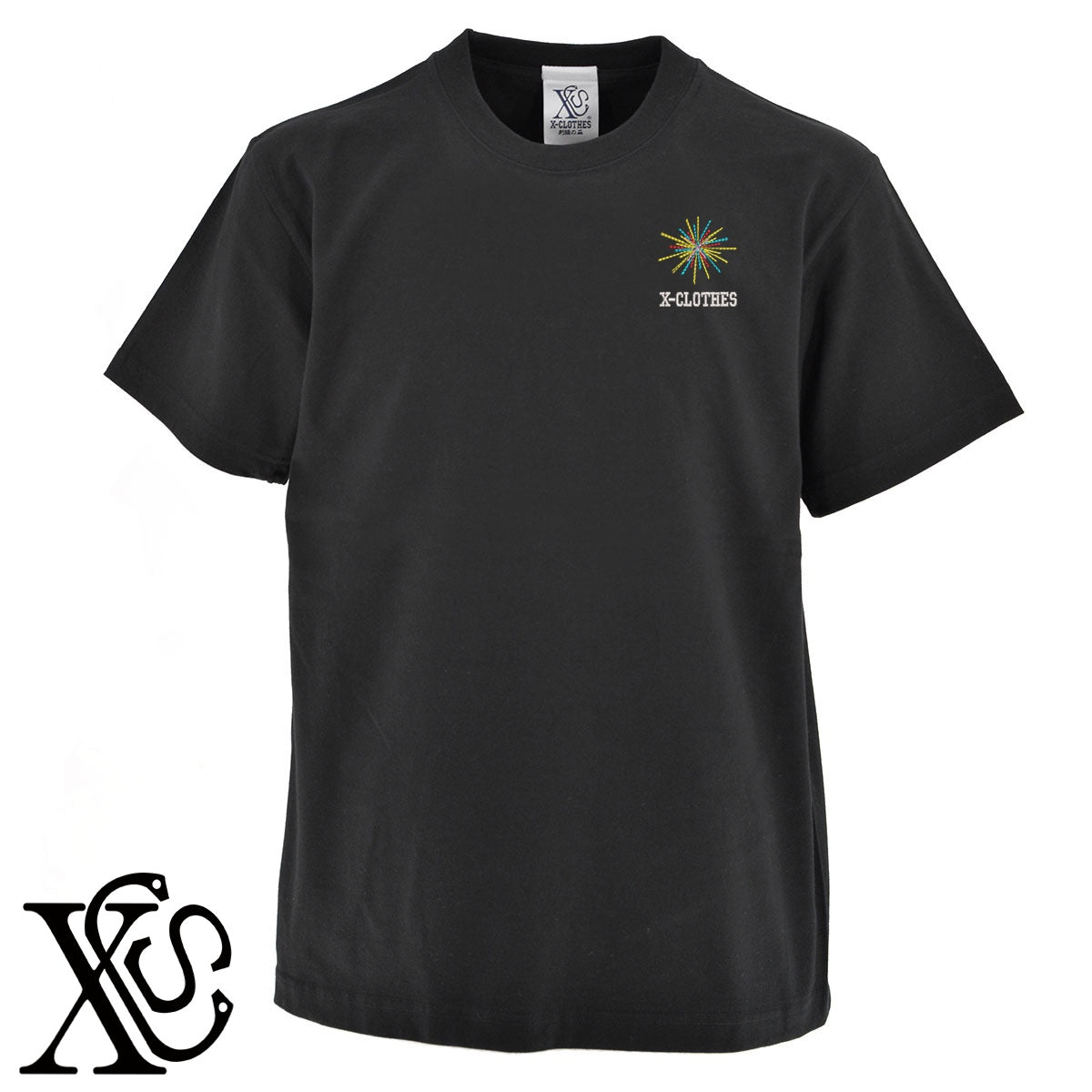 花火3柄 刺繍 5.6oz 綿100% 半袖 Tシャツ メンズ レディース カットソー 大きいサイズあり【X-CLOTHES】オリジナル グッズ 刺繍 ワンポイント 雑貨【b 黒 紺 ブルー 赤 ワイン】【g 白 灰】 【2植物ロゴ-モチーフ】