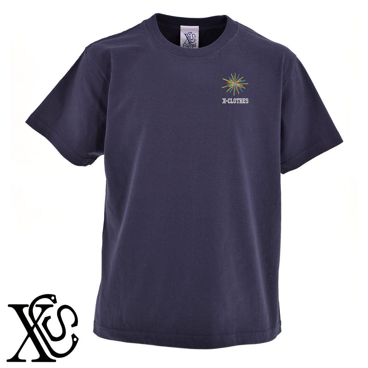 花火3柄 刺繍 5.6oz 綿100% 半袖 Tシャツ メンズ レディース カットソー 大きいサイズあり【X-CLOTHES】オリジナル グッズ 刺繍 ワンポイント 雑貨【b 黒 紺 ブルー 赤 ワイン】【g 白 灰】 【2植物ロゴ-モチーフ】