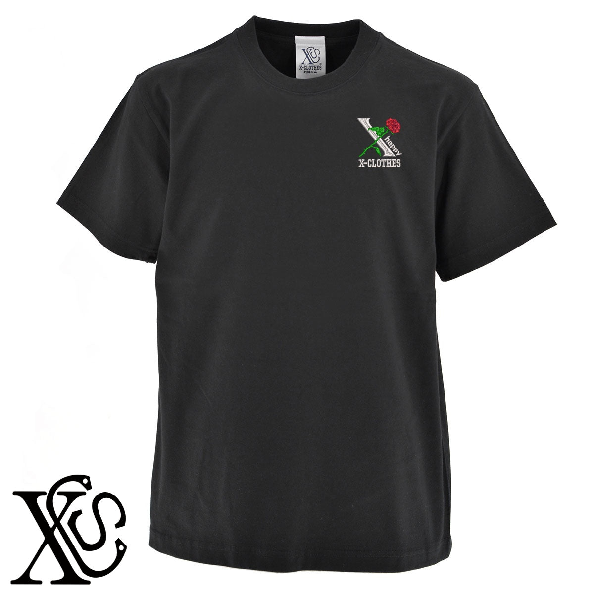 薔薇6柄 刺繍 5.6oz 綿100% 半袖 Tシャツ メンズ レディース カットソー 大きいサイズあり【X-CLOTHES】オリジナル グッズ 刺繍 ワンポイント 雑貨【b 黒 紺 ブルー 赤 ワイン】【g 白 灰】 【2植物ロゴ-モチーフ】