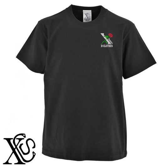 薔薇6柄 刺繍 5.6oz 綿100% 半袖 Tシャツ メンズ レディース カットソー 大きいサイズあり【X-CLOTHES】オリジナル グッズ 刺繍 ワンポイント 雑貨【b 黒 紺 ブルー 赤 ワイン】【g 白 灰】 【2植物ロゴ-モチーフ】