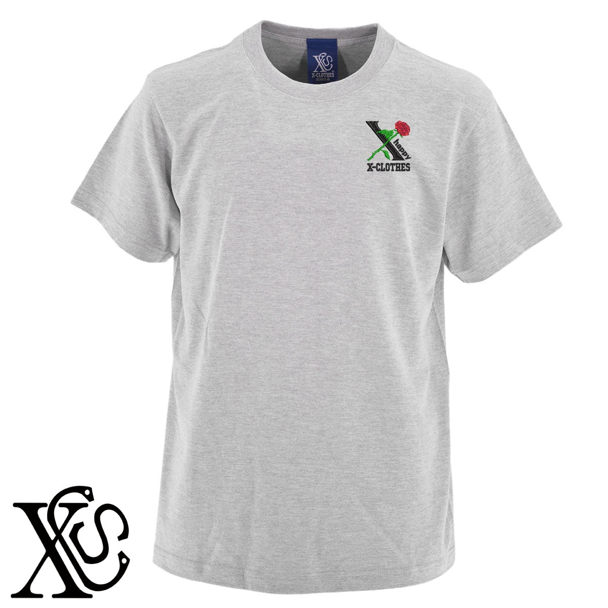 薔薇6柄 刺繍 5.6oz 綿100% 半袖 Tシャツ メンズ レディース カットソー 大きいサイズあり【X-CLOTHES】オリジナル グッズ 刺繍 ワンポイント 雑貨【b 黒 紺 ブルー 赤 ワイン】【g 白 灰】 【2植物ロゴ-モチーフ】