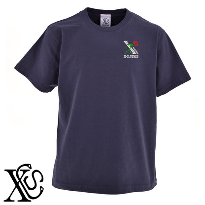 薔薇6柄 刺繍 5.6oz 綿100% 半袖 Tシャツ メンズ レディース カットソー 大きいサイズあり【X-CLOTHES】オリジナル グッズ 刺繍 ワンポイント 雑貨【b 黒 紺 ブルー 赤 ワイン】【g 白 灰】 【2植物ロゴ-モチーフ】
