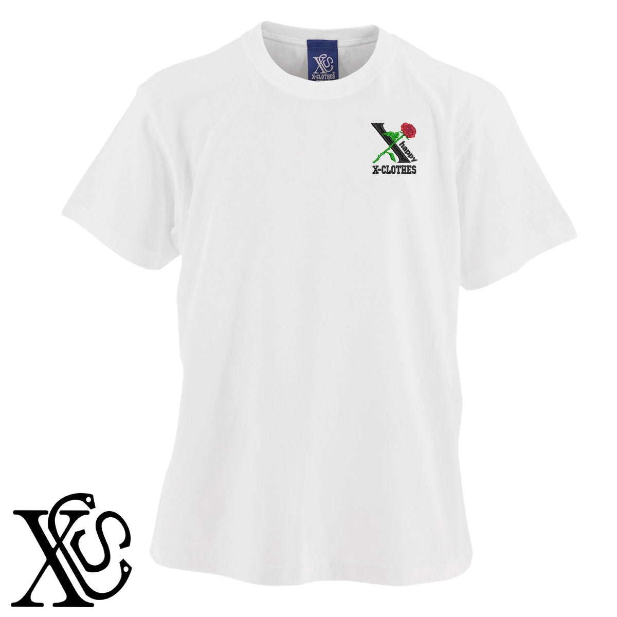 薔薇6柄 刺繍 5.6oz 綿100% 半袖 Tシャツ メンズ レディース カットソー 大きいサイズあり【X-CLOTHES】オリジナル グッズ 刺繍 ワンポイント 雑貨【b 黒 紺 ブルー 赤 ワイン】【g 白 灰】 【2植物ロゴ-モチーフ】