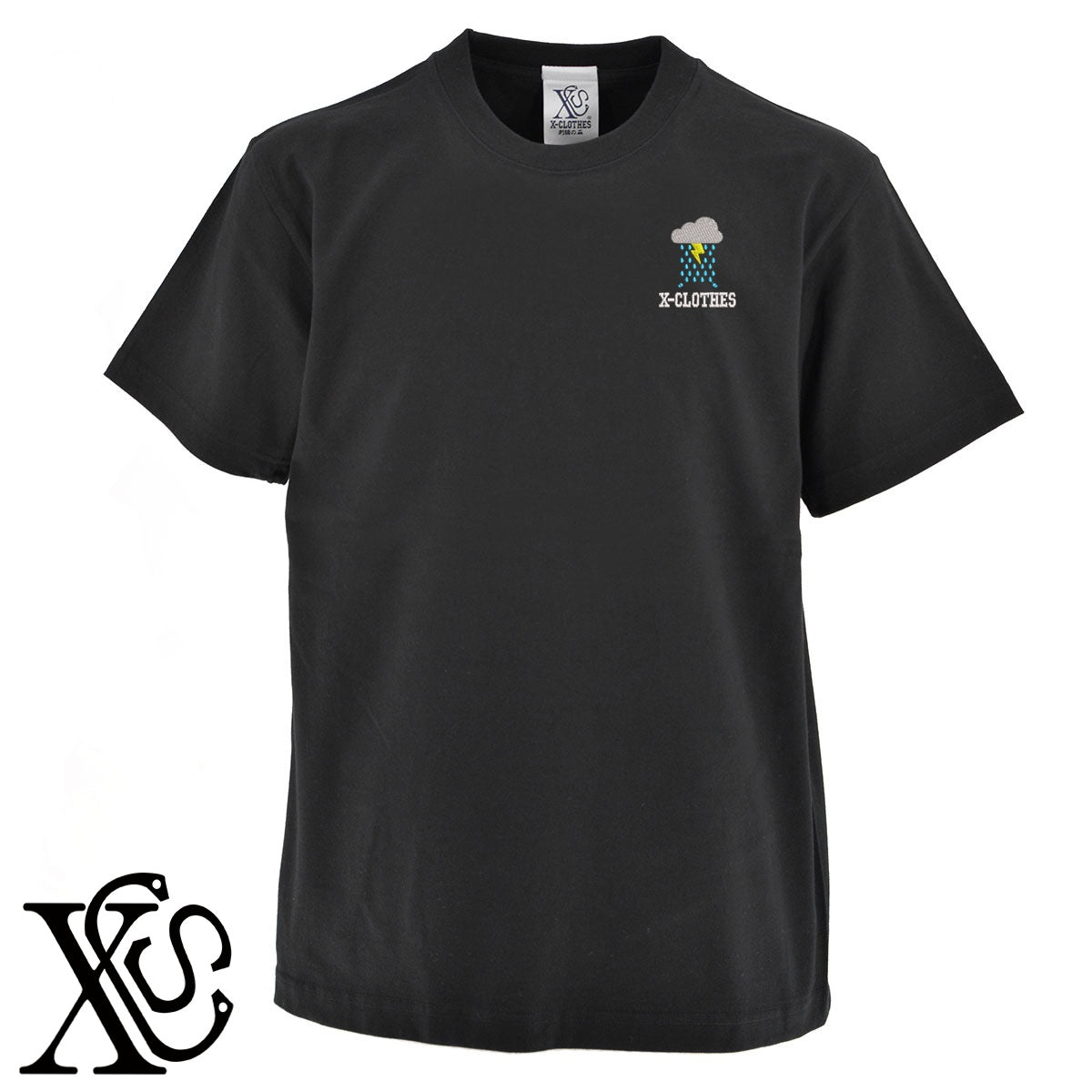雨2柄 刺繍 5.6oz 綿100% 半袖 Tシャツ メンズ レディース カットソー 大きいサイズあり【X-CLOTHES】オリジナル グッズ 刺繍 ワンポイント 雑貨【b 黒 紺 ブルー 赤 ワイン】【g 白 灰】 【2植物ロゴ-モチーフ】