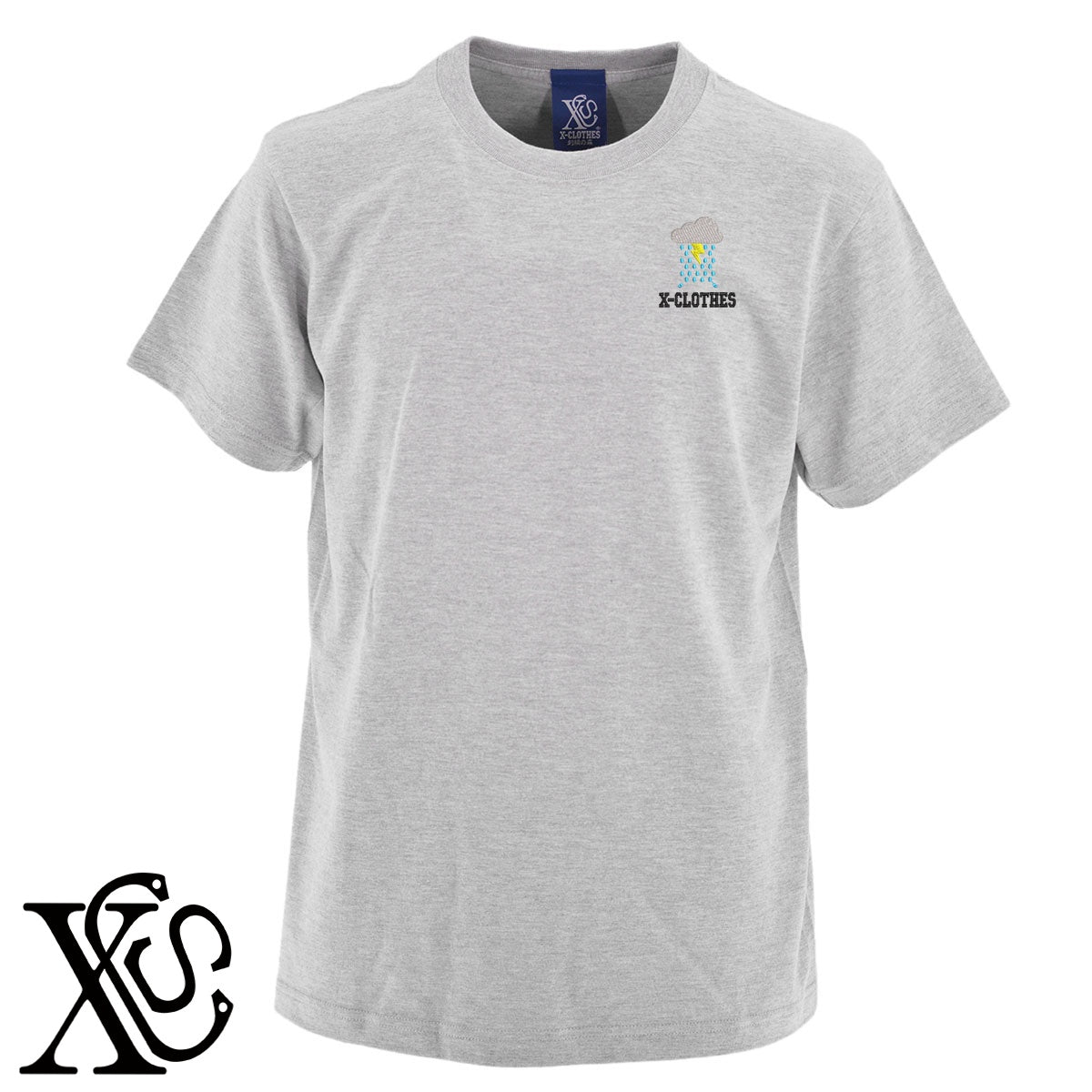 雨2柄 刺繍 5.6oz 綿100% 半袖 Tシャツ メンズ レディース カットソー 大きいサイズあり【X-CLOTHES】オリジナル グッズ 刺繍 ワンポイント 雑貨【b 黒 紺 ブルー 赤 ワイン】【g 白 灰】 【2植物ロゴ-モチーフ】