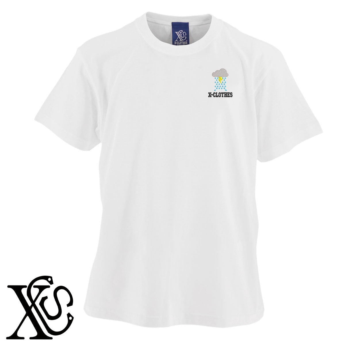 雨2柄 刺繍 5.6oz 綿100% 半袖 Tシャツ メンズ レディース カットソー 大きいサイズあり【X-CLOTHES】オリジナル グッズ 刺繍 ワンポイント 雑貨【b 黒 紺 ブルー 赤 ワイン】【g 白 灰】 【2植物ロゴ-モチーフ】