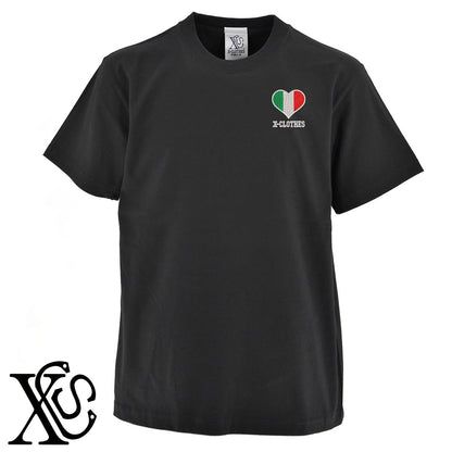 イタリア2柄 刺繍 5.6oz 綿100% 半袖 Tシャツ メンズ レディース カットソー 大きいサイズあり【X-CLOTHES】オリジナル グッズ 刺繍 ワンポイント 雑貨【b 黒 紺 ブルー 赤 ワイン】【g 白 灰】 【2植物ロゴ-国旗】