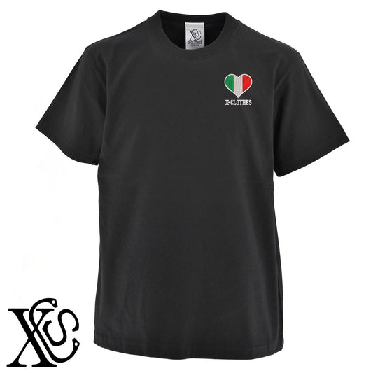 イタリア2柄 刺繍 5.6oz 綿100% 半袖 Tシャツ メンズ レディース カットソー 大きいサイズあり【X-CLOTHES】オリジナル グッズ 刺繍 ワンポイント 雑貨【b 黒 紺 ブルー 赤 ワイン】【g 白 灰】 【2植物ロゴ-国旗】