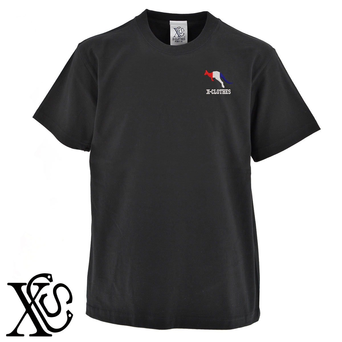 カンガルー2柄 刺繍 5.6oz 綿100% 半袖 Tシャツ メンズ レディース カットソー 大きいサイズあり【X-CLOTHES】オリジナル グッズ 刺繍 ワンポイント 雑貨【b 黒 紺 ブルー 赤 ワイン】【g 白 灰】 【2植物ロゴ-国旗】