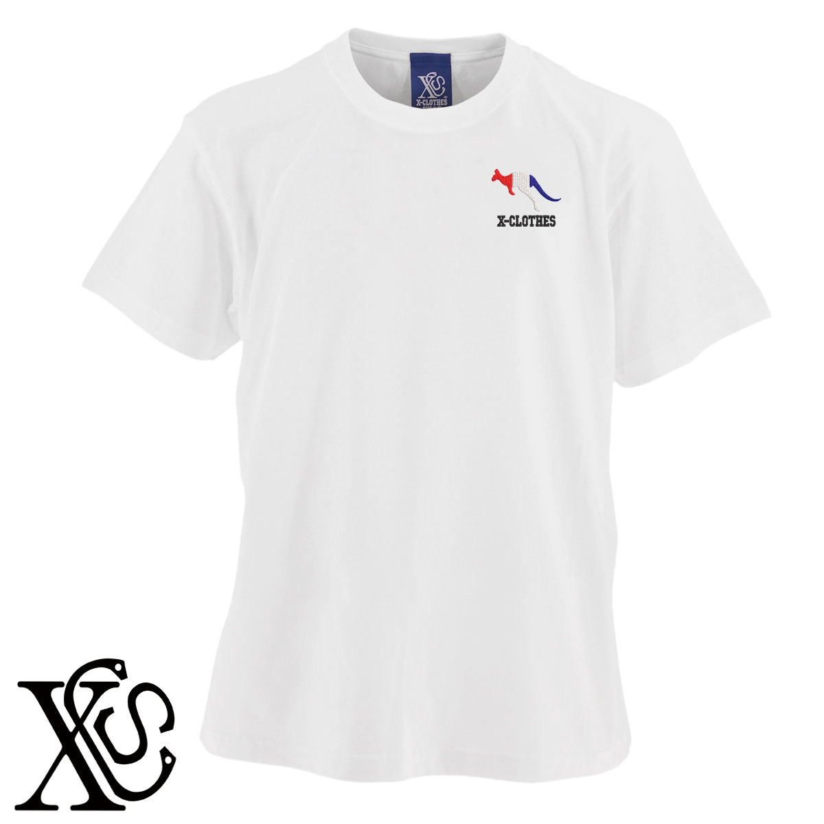 カンガルー2柄 刺繍 5.6oz 綿100% 半袖 Tシャツ メンズ レディース カットソー 大きいサイズあり【X-CLOTHES】オリジナル グッズ 刺繍 ワンポイント 雑貨【b 黒 紺 ブルー 赤 ワイン】【g 白 灰】 【2植物ロゴ-国旗】