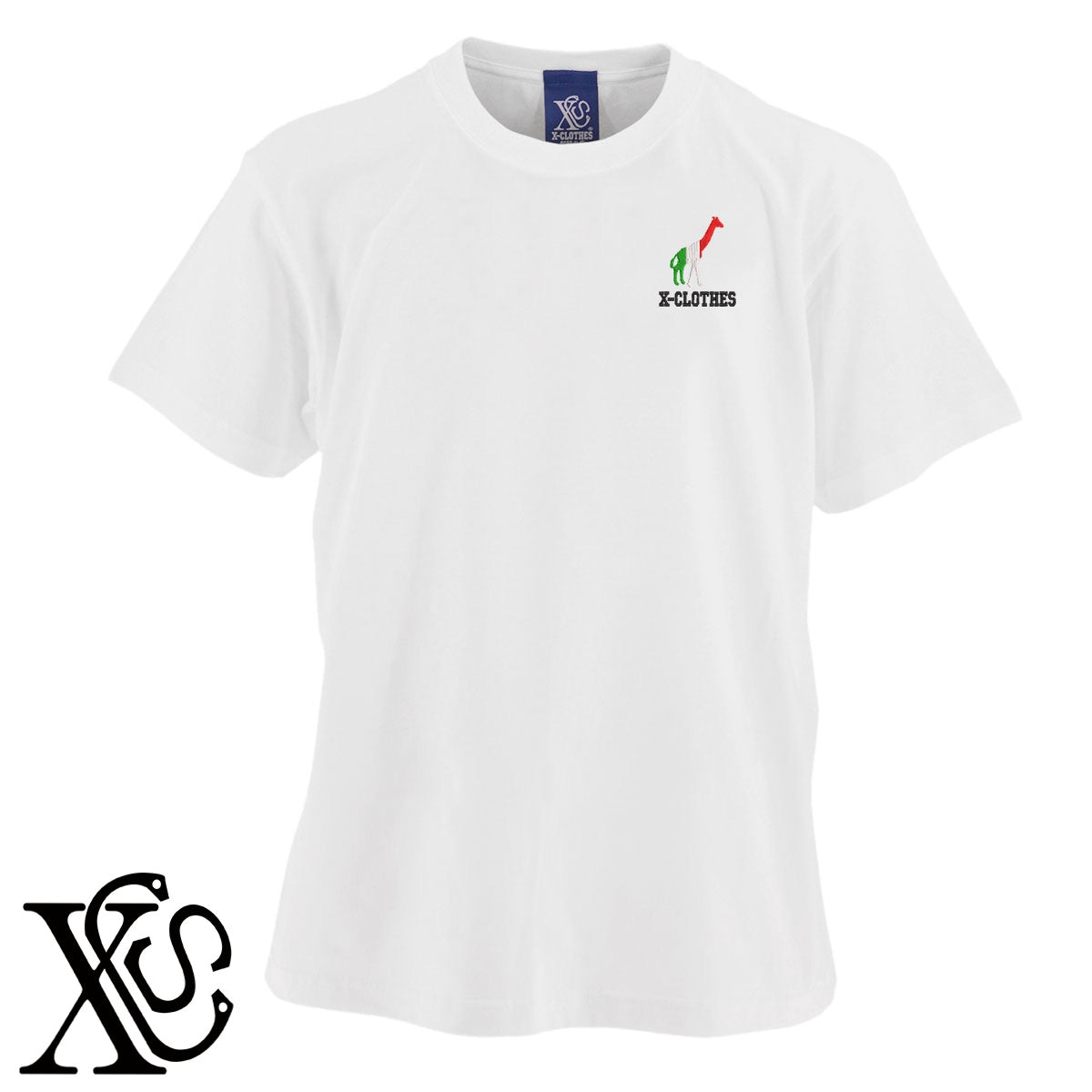 キリン4柄 刺繍 5.6oz 綿100% 半袖 Tシャツ メンズ レディース カットソー 大きいサイズあり【X-CLOTHES】オリジナル グッズ 刺繍 ワンポイント 雑貨【b 黒 紺 ブルー 赤 ワイン】【g 白 灰】 【2植物ロゴ-国旗】