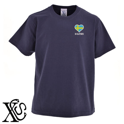 スウェーデン2柄 刺繍 5.6oz 綿100% 半袖 Tシャツ メンズ レディース カットソー 大きいサイズあり【X-CLOTHES】オリジナル グッズ 刺繍 ワンポイント 雑貨【b 黒 紺 ブルー 赤 ワイン】【g 白 灰】 【2植物ロゴ-国旗】