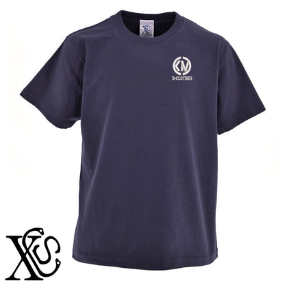 KMロゴ2柄 刺繍 5.6oz 綿100% 半袖 Tシャツ メンズ レディース カットソー 大きいサイズあり【X-CLOTHES】オリジナル グッズ 刺繍 ワンポイント 雑貨【b 黒 紺 ブルー 赤 ワイン】【g 白 灰】 【2植物ロゴ-文字ロゴ】