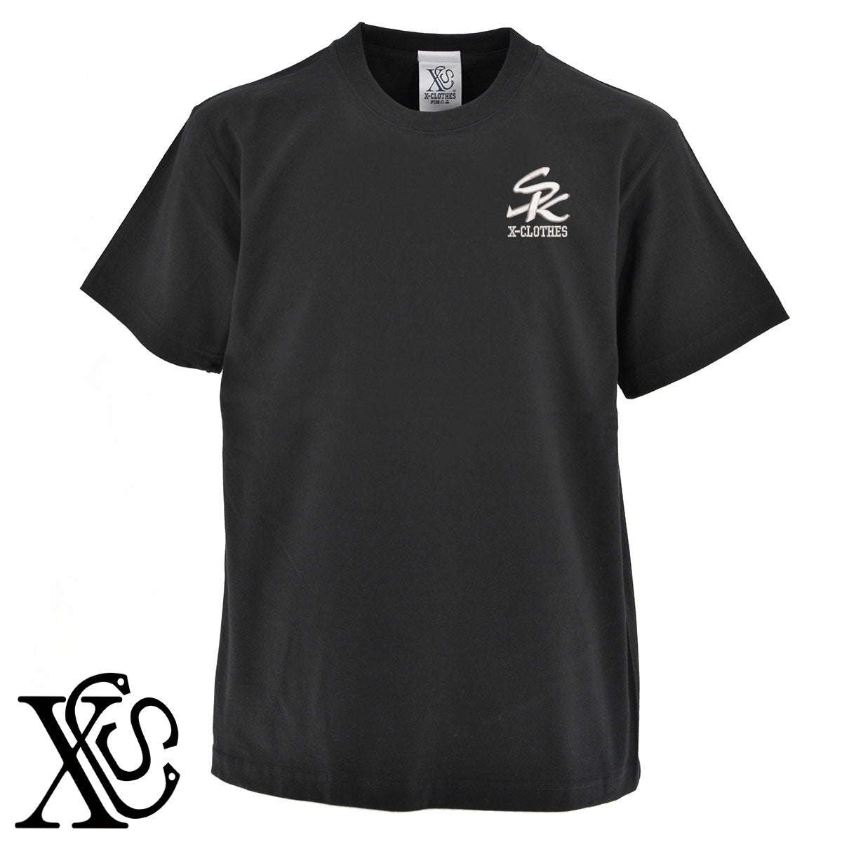 SKロゴ2柄 刺繍 5.6oz 綿100% 半袖 Tシャツ メンズ レディース カットソー 大きいサイズあり【X-CLOTHES】オリジナル グッズ 刺繍 ワンポイント 雑貨【b 黒 紺 ブルー 赤 ワイン】【g 白 灰】 【2植物ロゴ-文字ロゴ】