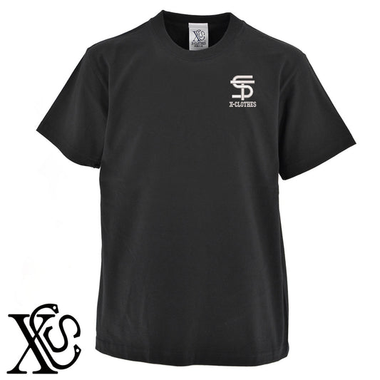 STロゴ2柄 刺繍 5.6oz 綿100% 半袖 Tシャツ メンズ レディース カットソー 大きいサイズあり【X-CLOTHES】オリジナル グッズ 刺繍 ワンポイント 雑貨【b 黒 紺 ブルー 赤 ワイン】【g 白 灰】 【2植物ロゴ-文字ロゴ】