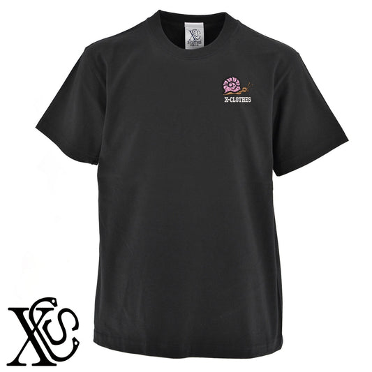カタツムリ2柄 刺繍 5.6oz 綿100% 半袖 Tシャツ メンズ レディース カットソー 大きいサイズあり【X-CLOTHES】オリジナル グッズ 刺繍 ワンポイント 雑貨【b 黒 紺 ブルー 赤 ワイン】【g 白 灰】 【2植物ロゴ-昆虫】