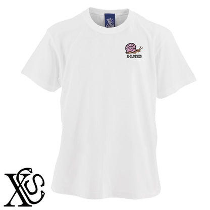 カタツムリ2柄 刺繍 5.6oz 綿100% 半袖 Tシャツ メンズ レディース カットソー 大きいサイズあり【X-CLOTHES】オリジナル グッズ 刺繍 ワンポイント 雑貨【b 黒 紺 ブルー 赤 ワイン】【g 白 灰】 【2植物ロゴ-昆虫】