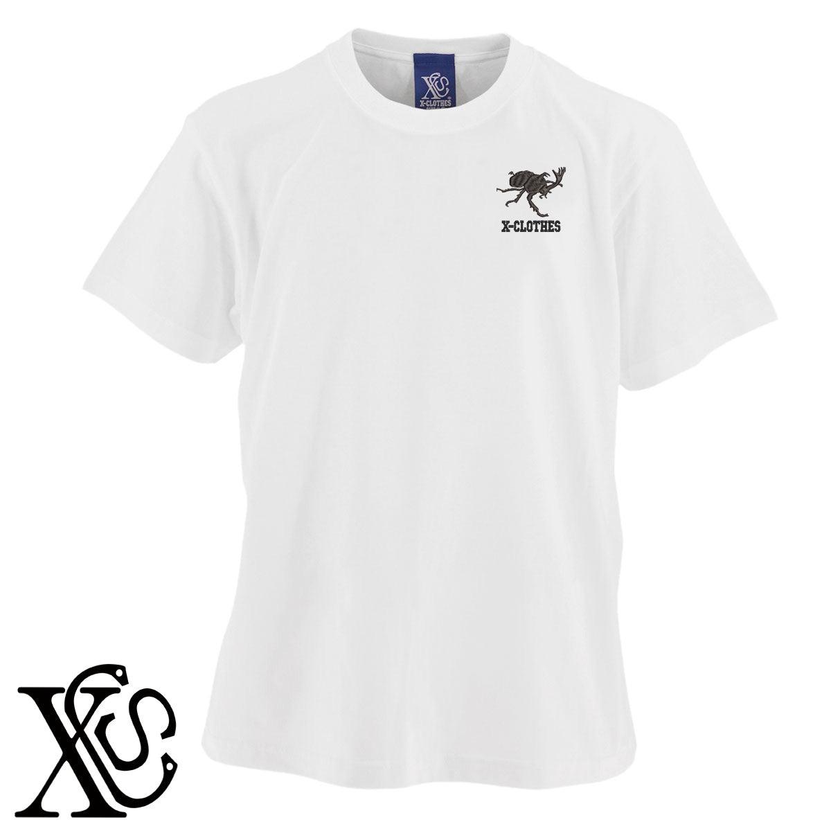 カブトムシ2柄 刺繍 5.6oz 綿100% 半袖 Tシャツ メンズ レディース カットソー 大きいサイズあり【X-CLOTHES】オリジナル グッズ 刺繍 ワンポイント 雑貨【b 黒 紺 ブルー 赤 ワイン】【g 白 灰】 【2植物ロゴ-昆虫】