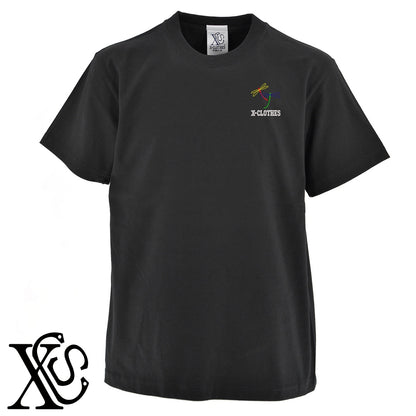トンボ4柄 刺繍 5.6oz 綿100% 半袖 Tシャツ メンズ レディース カットソー 大きいサイズあり【X-CLOTHES】オリジナル グッズ 刺繍 ワンポイント 雑貨【b 黒 紺 ブルー 赤 ワイン】【g 白 灰】 【2植物ロゴ-昆虫】