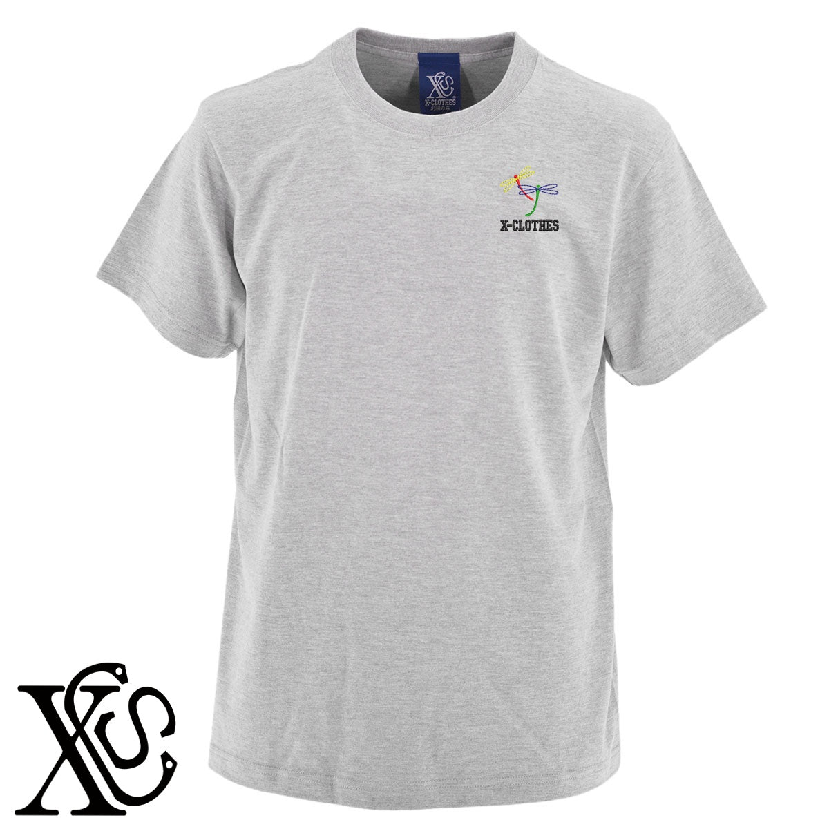 トンボ4柄 刺繍 5.6oz 綿100% 半袖 Tシャツ メンズ レディース カットソー 大きいサイズあり【X-CLOTHES】オリジナル グッズ 刺繍 ワンポイント 雑貨【b 黒 紺 ブルー 赤 ワイン】【g 白 灰】 【2植物ロゴ-昆虫】