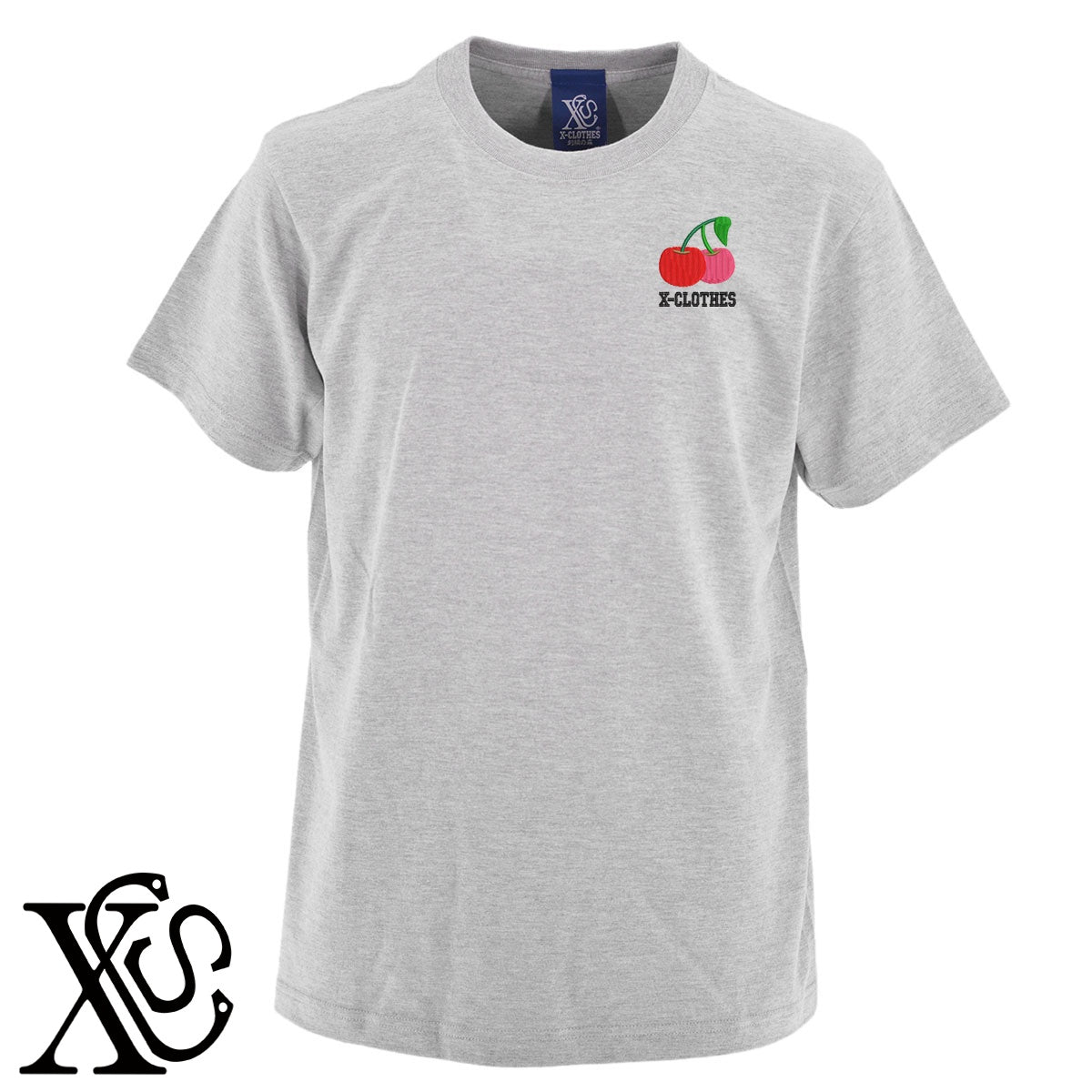 さくらんぼ3柄 刺繍 5.6oz 綿100% 半袖 Tシャツ メンズ レディース カットソー 大きいサイズあり【X-CLOTHES】オリジナル グッズ 刺繍 ワンポイント 雑貨【b 黒 紺 ブルー 赤 ワイン】【g 白 灰】 【2植物ロゴ-果物】