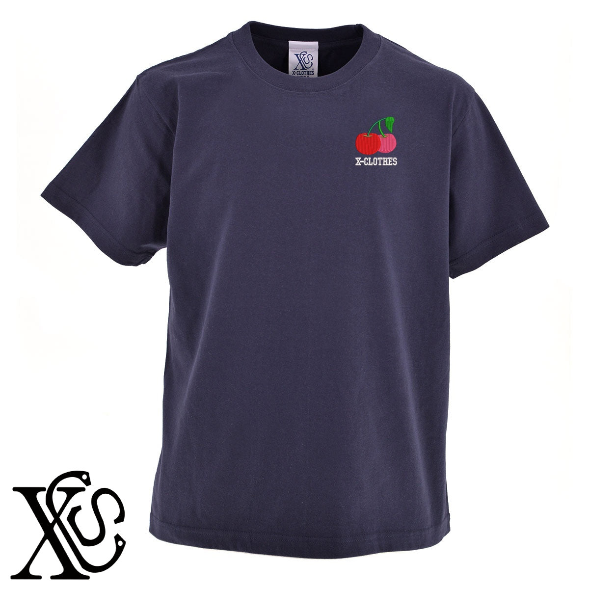 さくらんぼ3柄 刺繍 5.6oz 綿100% 半袖 Tシャツ メンズ レディース カットソー 大きいサイズあり【X-CLOTHES】オリジナル グッズ 刺繍 ワンポイント 雑貨【b 黒 紺 ブルー 赤 ワイン】【g 白 灰】 【2植物ロゴ-果物】