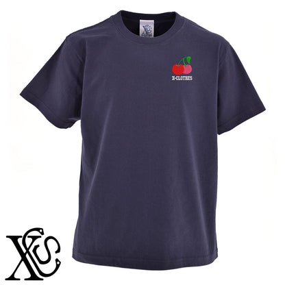 さくらんぼ3柄 刺繍 5.6oz 綿100% 半袖 Tシャツ メンズ レディース カットソー 大きいサイズあり【X-CLOTHES】オリジナル グッズ 刺繍 ワンポイント 雑貨【b 黒 紺 ブルー 赤 ワイン】【g 白 灰】 【2植物ロゴ-果物】