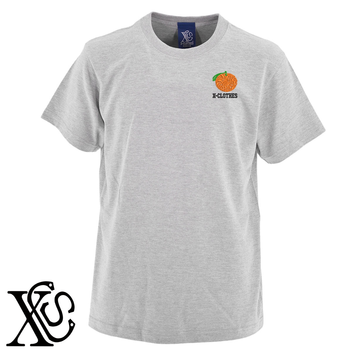 みかん3柄 刺繍 5.6oz 綿100% 半袖 Tシャツ メンズ レディース カットソー 大きいサイズあり【X-CLOTHES】オリジナル グッズ 刺繍 ワンポイント 雑貨【b 黒 紺 ブルー 赤 ワイン】【g 白 灰】 【2植物ロゴ-果物】