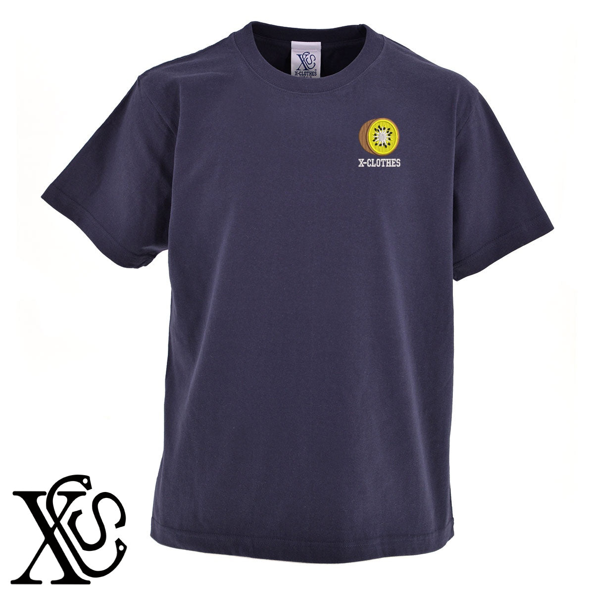 キウイ2柄 刺繍 5.6oz 綿100% 半袖 Tシャツ メンズ レディース カットソー 大きいサイズあり【X-CLOTHES】オリジナル グッズ 刺繍 ワンポイント 雑貨【b 黒 紺 ブルー 赤 ワイン】【g 白 灰】 【2植物ロゴ-果物】