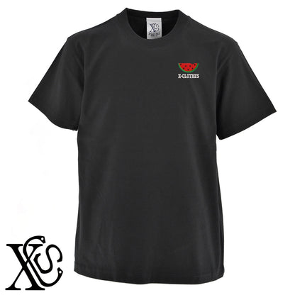 スイカ2柄 刺繍 5.6oz 綿100% 半袖 Tシャツ メンズ レディース カットソー 大きいサイズあり【X-CLOTHES】オリジナル グッズ 刺繍 ワンポイント 雑貨【b 黒 紺 ブルー 赤 ワイン】【g 白 灰】 【2植物ロゴ-果物】