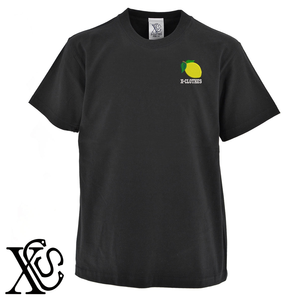 レモン2柄 刺繍 5.6oz 綿100% 半袖 Tシャツ メンズ レディース カットソー 大きいサイズあり【X-CLOTHES】オリジナル グッズ 刺繍 ワンポイント 雑貨【b 黒 紺 ブルー 赤 ワイン】【g 白 灰】 【2植物ロゴ-果物】