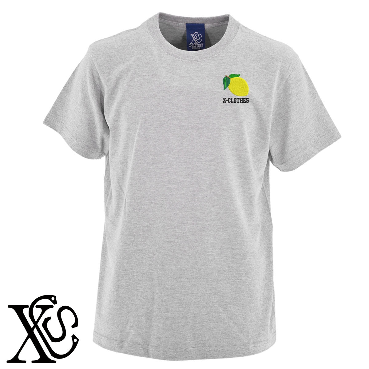 レモン2柄 刺繍 5.6oz 綿100% 半袖 Tシャツ メンズ レディース カットソー 大きいサイズあり【X-CLOTHES】オリジナル グッズ 刺繍 ワンポイント 雑貨【b 黒 紺 ブルー 赤 ワイン】【g 白 灰】 【2植物ロゴ-果物】