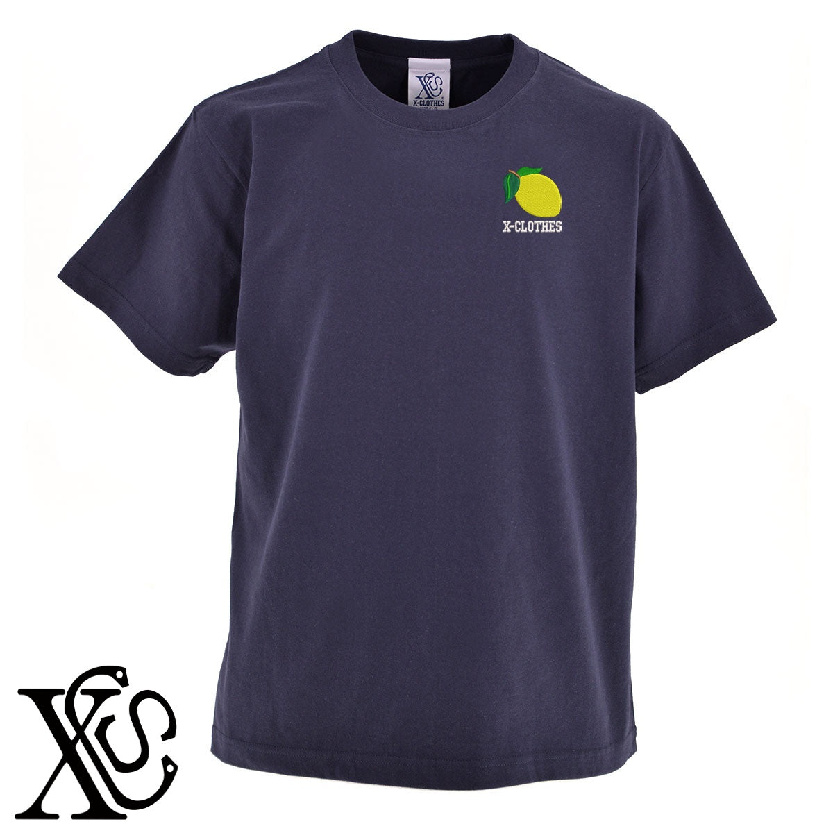 レモン2柄 刺繍 5.6oz 綿100% 半袖 Tシャツ メンズ レディース カットソー 大きいサイズあり【X-CLOTHES】オリジナル グッズ 刺繍 ワンポイント 雑貨【b 黒 紺 ブルー 赤 ワイン】【g 白 灰】 【2植物ロゴ-果物】