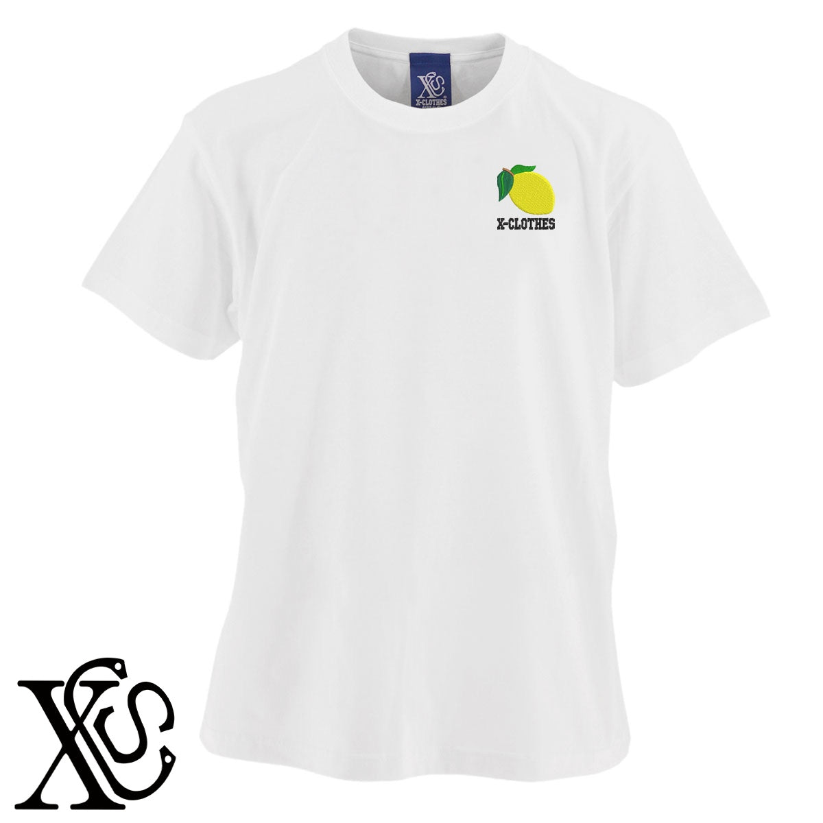 レモン2柄 刺繍 5.6oz 綿100% 半袖 Tシャツ メンズ レディース カットソー 大きいサイズあり【X-CLOTHES】オリジナル グッズ 刺繍 ワンポイント 雑貨【b 黒 紺 ブルー 赤 ワイン】【g 白 灰】 【2植物ロゴ-果物】