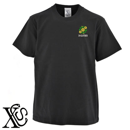 ひまわり3柄 刺繍 5.6oz 綿100% 半袖 Tシャツ メンズ レディース カットソー 大きいサイズあり【X-CLOTHES】オリジナル グッズ 刺繍 ワンポイント 雑貨【b 黒 紺 ブルー 赤 ワイン】【g 白 灰】 【2植物ロゴ-植物】