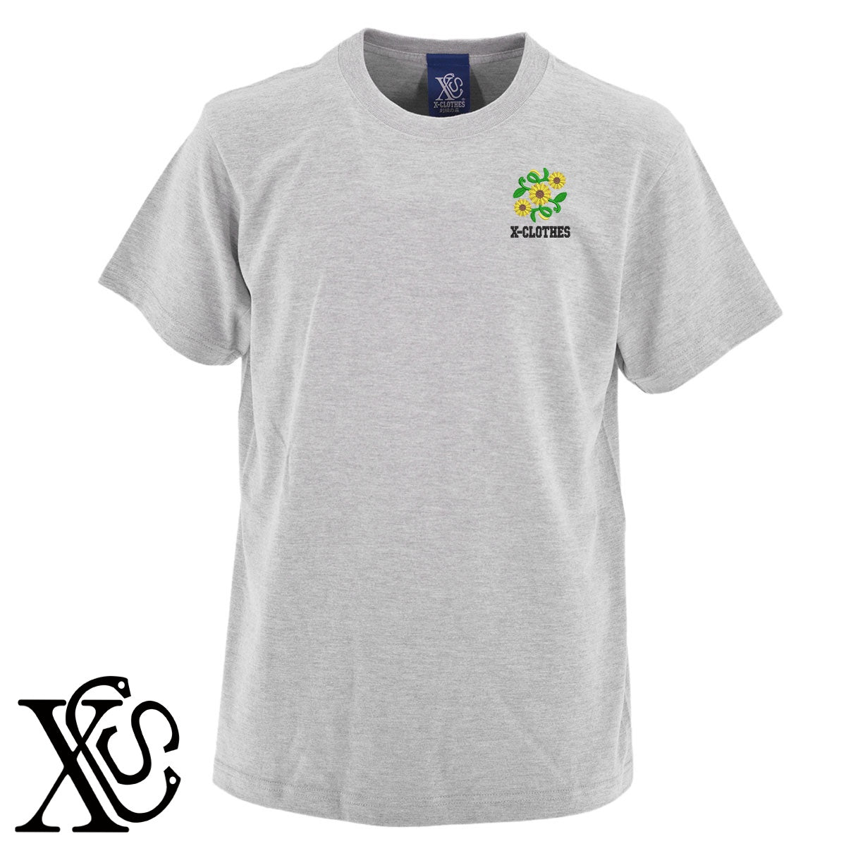 ひまわり3柄 刺繍 5.6oz 綿100% 半袖 Tシャツ メンズ レディース カットソー 大きいサイズあり【X-CLOTHES】オリジナル グッズ 刺繍 ワンポイント 雑貨【b 黒 紺 ブルー 赤 ワイン】【g 白 灰】 【2植物ロゴ-植物】