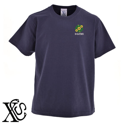 ひまわり3柄 刺繍 5.6oz 綿100% 半袖 Tシャツ メンズ レディース カットソー 大きいサイズあり【X-CLOTHES】オリジナル グッズ 刺繍 ワンポイント 雑貨【b 黒 紺 ブルー 赤 ワイン】【g 白 灰】 【2植物ロゴ-植物】