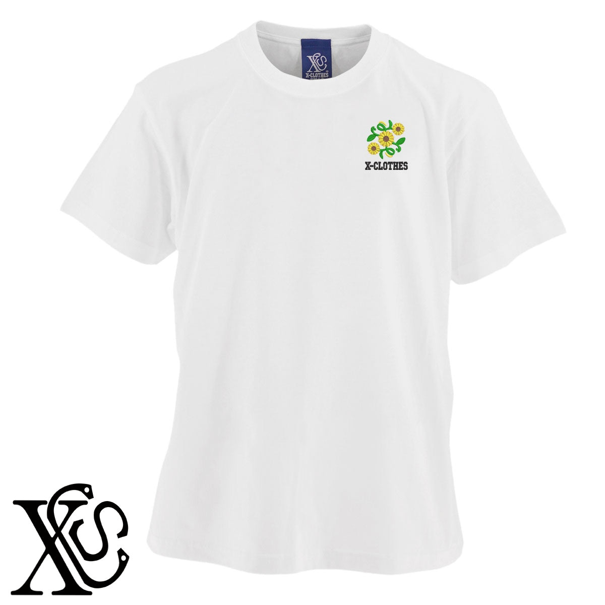 ひまわり3柄 刺繍 5.6oz 綿100% 半袖 Tシャツ メンズ レディース カットソー 大きいサイズあり【X-CLOTHES】オリジナル グッズ 刺繍 ワンポイント 雑貨【b 黒 紺 ブルー 赤 ワイン】【g 白 灰】 【2植物ロゴ-植物】