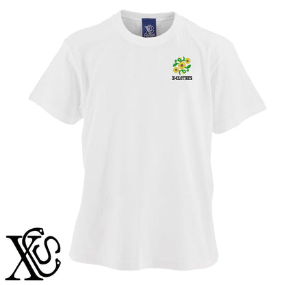 ひまわり3柄 刺繍 5.6oz 綿100% 半袖 Tシャツ メンズ レディース カットソー 大きいサイズあり【X-CLOTHES】オリジナル グッズ 刺繍 ワンポイント 雑貨【b 黒 紺 ブルー 赤 ワイン】【g 白 灰】 【2植物ロゴ-植物】