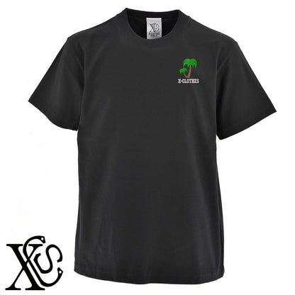 ヤシの木2柄 刺繍 5.6oz 綿100% 半袖 Tシャツ メンズ レディース カットソー 大きいサイズあり【X-CLOTHES】オリジナル グッズ 刺繍 ワンポイント 雑貨【b 黒 紺 ブルー 赤 ワイン】【g 白 灰】 【2植物ロゴ-植物】