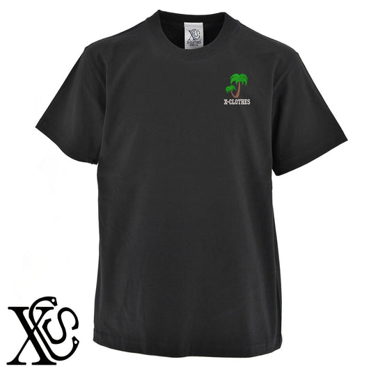 ヤシの木2柄 刺繍 5.6oz 綿100% 半袖 Tシャツ メンズ レディース カットソー 大きいサイズあり【X-CLOTHES】オリジナル グッズ 刺繍 ワンポイント 雑貨【b 黒 紺 ブルー 赤 ワイン】【g 白 灰】 【2植物ロゴ-植物】