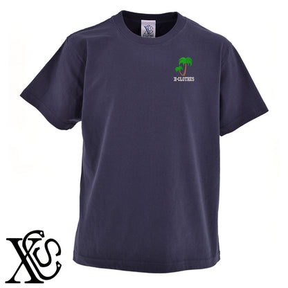 ヤシの木2柄 刺繍 5.6oz 綿100% 半袖 Tシャツ メンズ レディース カットソー 大きいサイズあり【X-CLOTHES】オリジナル グッズ 刺繍 ワンポイント 雑貨【b 黒 紺 ブルー 赤 ワイン】【g 白 灰】 【2植物ロゴ-植物】