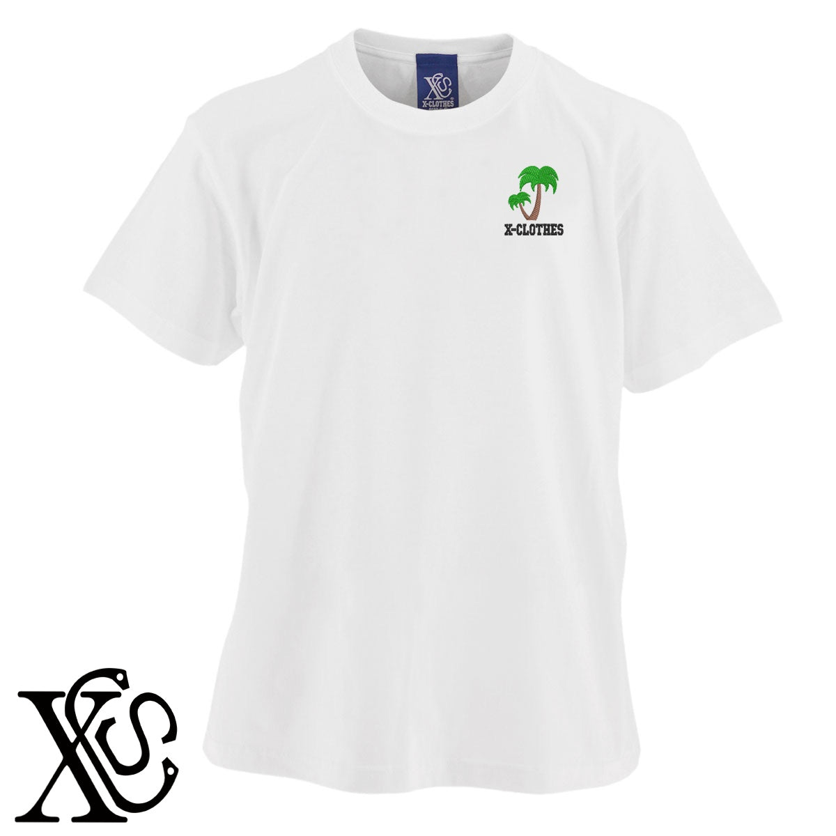 ヤシの木2柄 刺繍 5.6oz 綿100% 半袖 Tシャツ メンズ レディース カットソー 大きいサイズあり【X-CLOTHES】オリジナル グッズ 刺繍 ワンポイント 雑貨【b 黒 紺 ブルー 赤 ワイン】【g 白 灰】 【2植物ロゴ-植物】