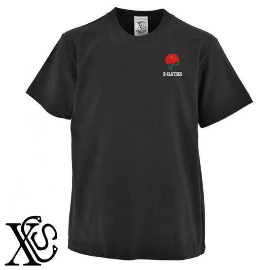 花12柄 刺繍 5.6oz 綿100% 半袖 Tシャツ メンズ レディース カットソー 大きいサイズあり【X-CLOTHES】オリジナル グッズ 刺繍 ワンポイント 雑貨【b 黒 紺 ブルー 赤 ワイン】【g 白 灰】 【2植物ロゴ-植物】