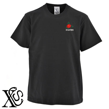 花13柄 刺繍 5.6oz 綿100% 半袖 Tシャツ メンズ レディース カットソー 大きいサイズあり【X-CLOTHES】オリジナル グッズ 刺繍 ワンポイント 雑貨【b 黒 紺 ブルー 赤 ワイン】【g 白 灰】 【2植物ロゴ-植物】