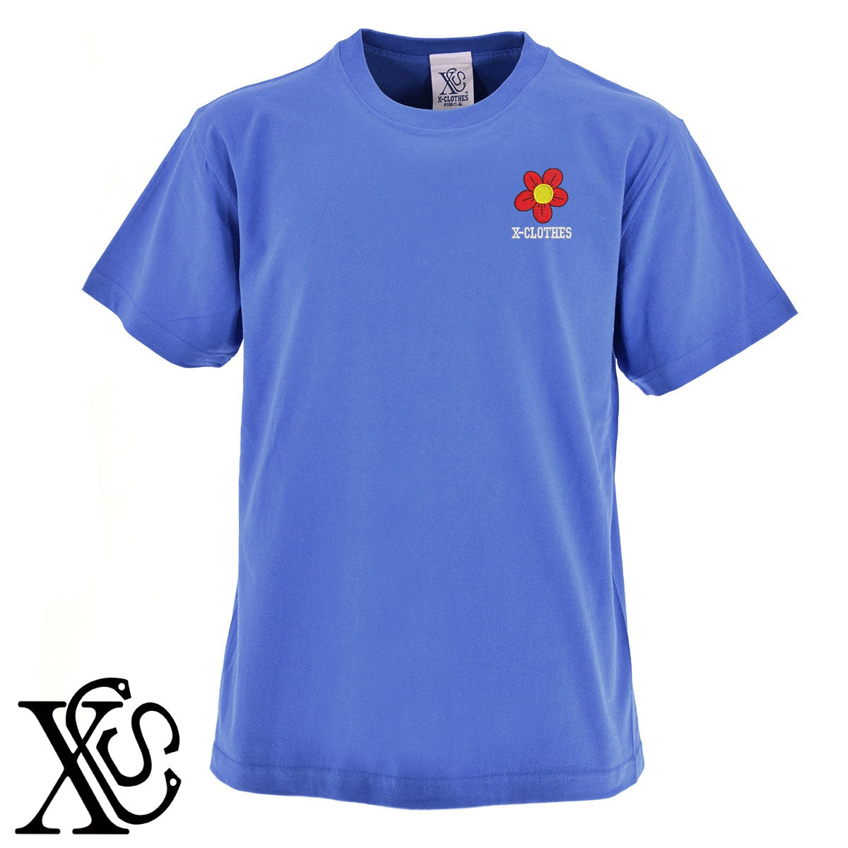 花20柄 刺繍 5.6oz 綿100% 半袖 Tシャツ メンズ レディース カットソー 大きいサイズあり【X-CLOTHES】オリジナル グッズ 刺繍 ワンポイント 雑貨【b 黒 紺 ブルー 赤 ワイン】【g 白 灰】 【2植物ロゴ-植物】