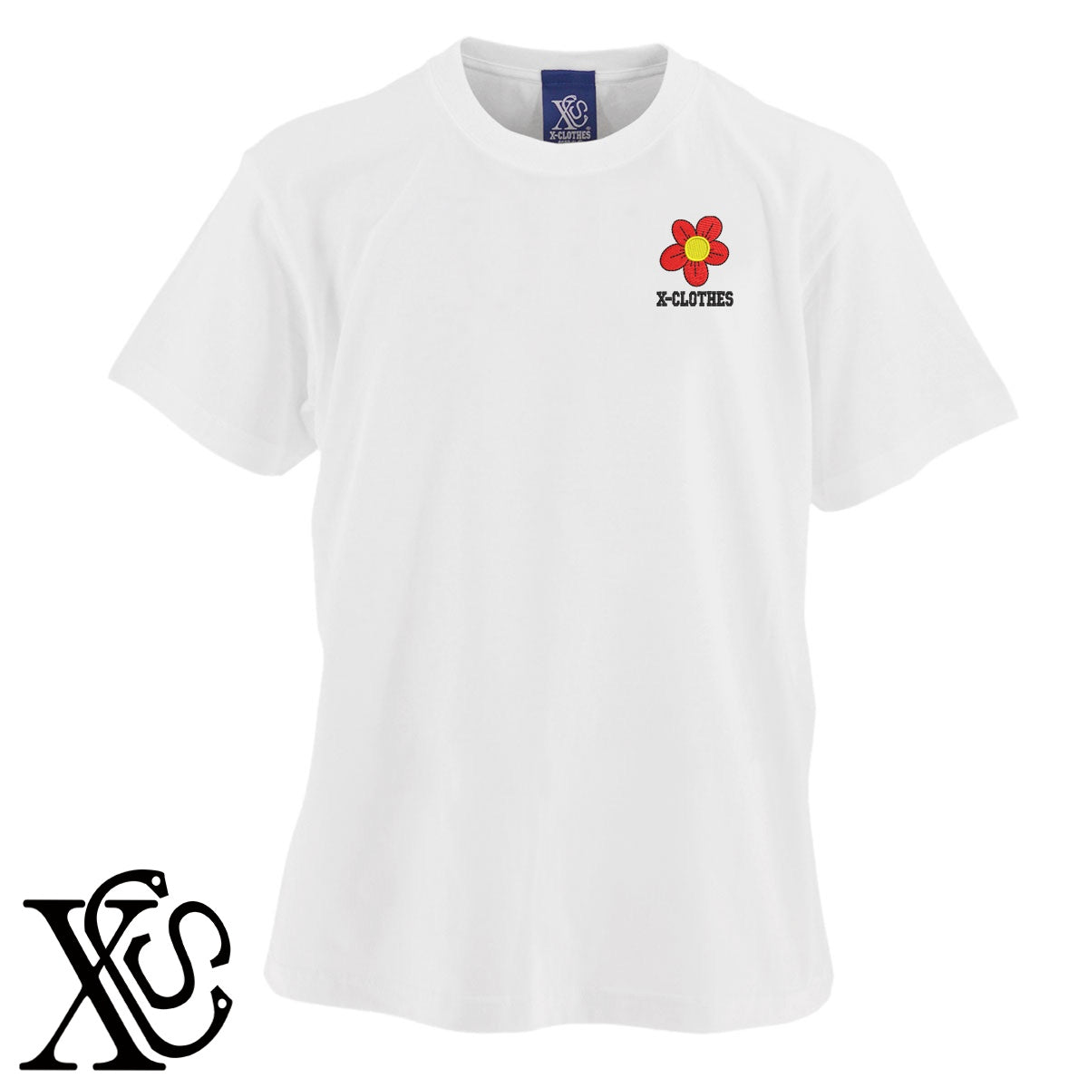 花20柄 刺繍 5.6oz 綿100% 半袖 Tシャツ メンズ レディース カットソー 大きいサイズあり【X-CLOTHES】オリジナル グッズ 刺繍 ワンポイント 雑貨【b 黒 紺 ブルー 赤 ワイン】【g 白 灰】 【2植物ロゴ-植物】